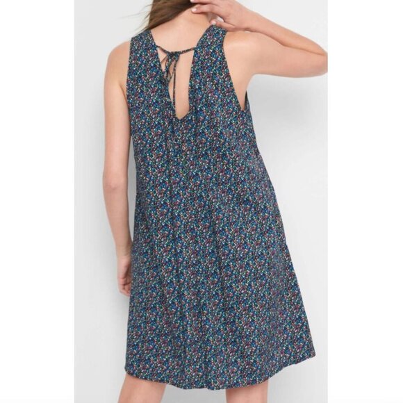 GAP Sleeveless Tie Back Swing Tank Dress Black Rainbow Blue Red Rayon Mini XS - Picture 3 of 11